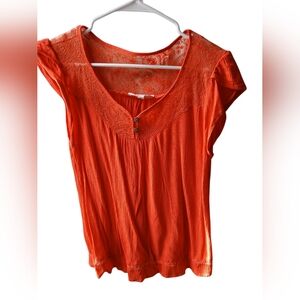 Sweet Wanderer Orange Lace Accent Blouse